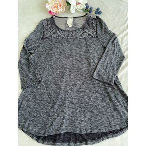 Blu Pepper Womens Tunic Sheer Lace Yoke & Floral Details XL Cottagecore